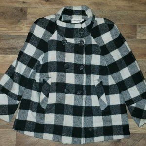 Hilary Radley Double Breasted Wool Blend Plaid Jacket Coat Women's Size 8